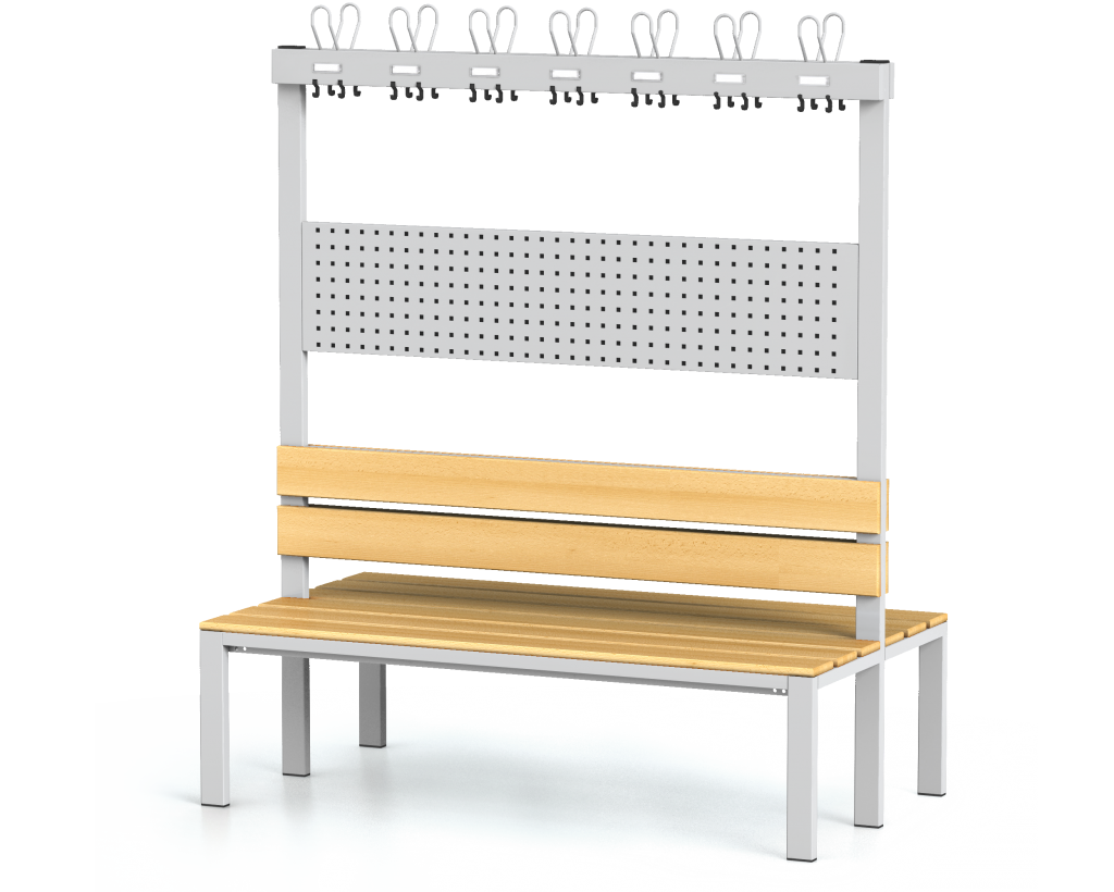 Double-sided benches with backrest and racks, beech sticks -  basic version 1800 x 1500 x 830